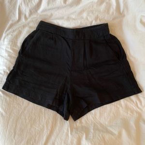 Abercrombie & Fitch Black High-Waisted Linen-Blend Pull-On Shorts, XS